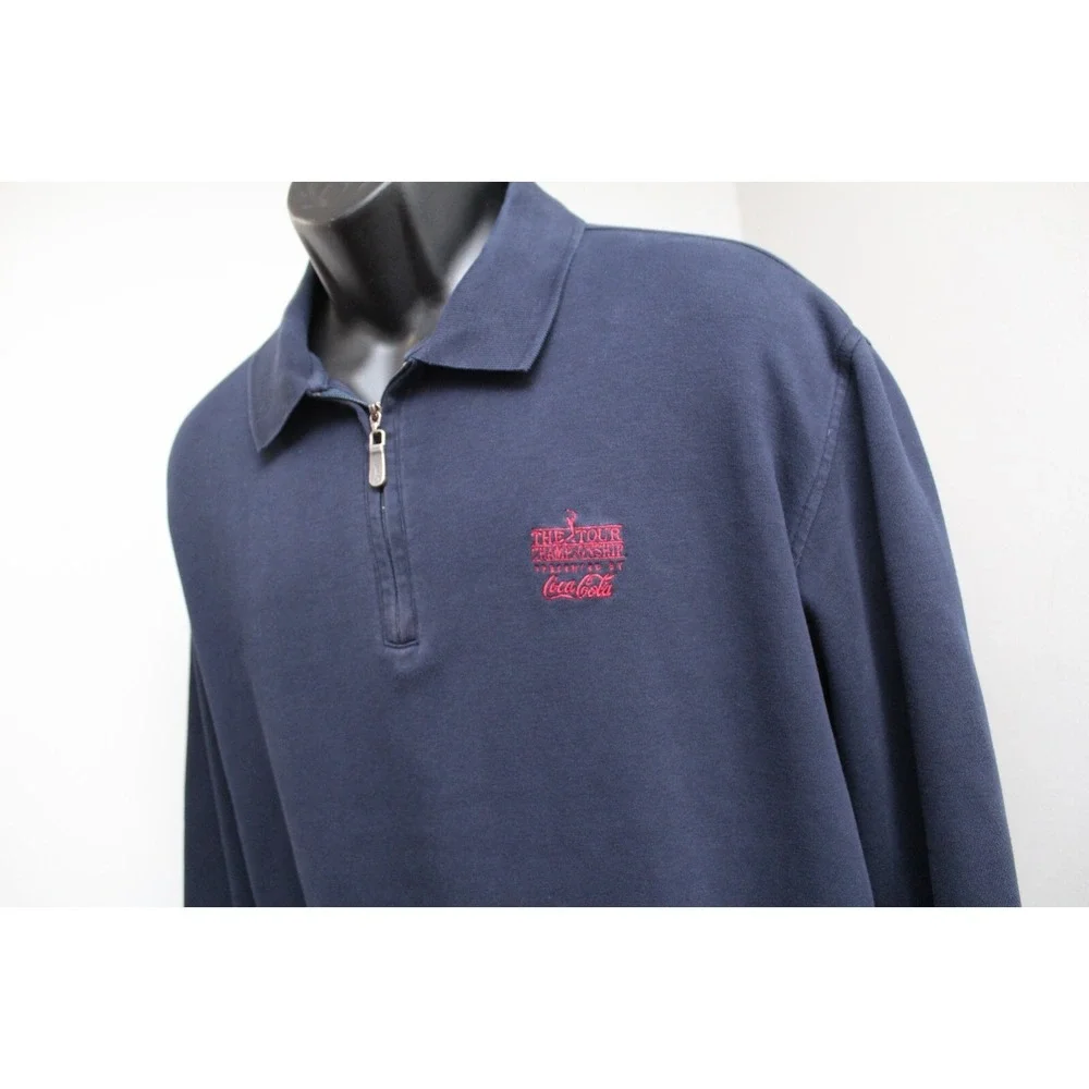 Booby Jones Coca-Cola Tour Championship Zip Neck Polo Sweater Navy Pima Mens XL